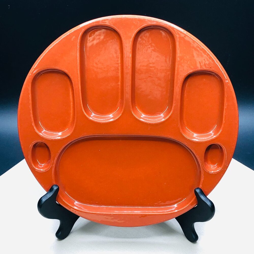 Vintage 70s STAUB France Burnt Orange Ceramic Divided Fondue Plate: SINGLE - MCM